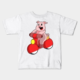 Pig as Biker with Scooter Kids T-Shirt